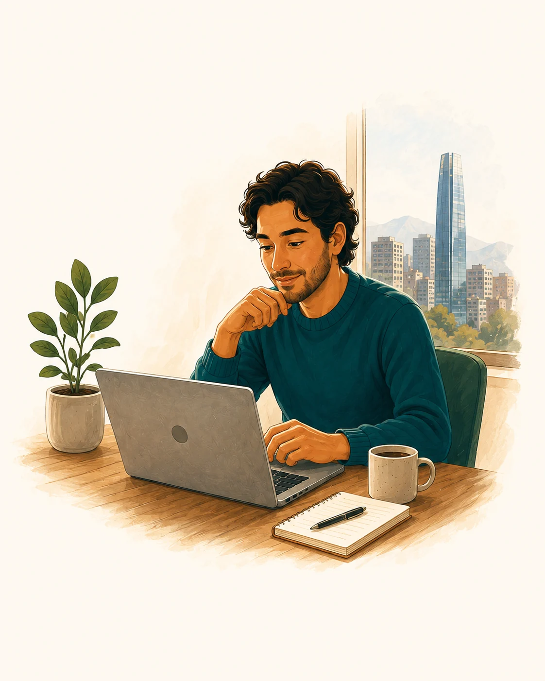 Persona buscando trabajo desde su computador en Santiago